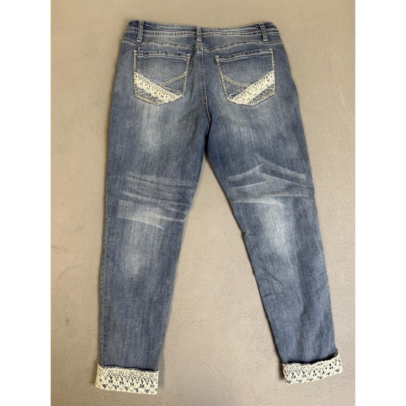 Vanilla Star Jeans Womens 15 Blue Mid Rise Skinny Lace Cuff Stretch Denim Casual - Picture 15 of 16